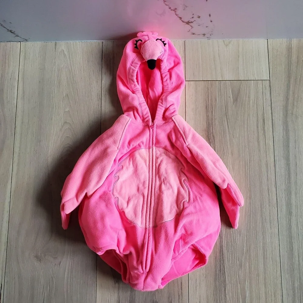 Carter's Puffer Snowsuit Girls 3-6 Months Pink Flamingo Hooded Fleece Costume